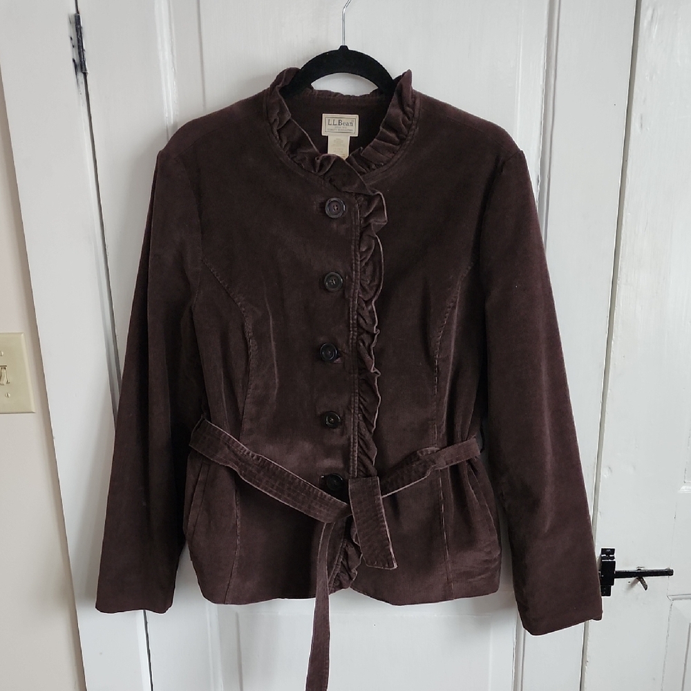 L.L. Bean Women's Dark Brown Blazer with Ruffle Trim